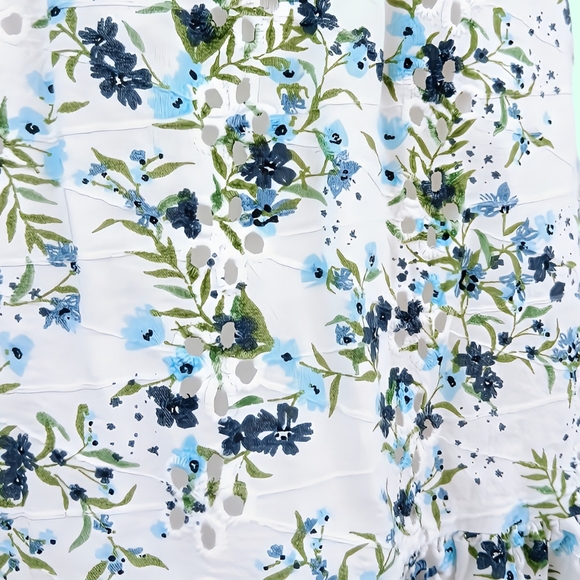 Jessica Simpson White Floral Eyelet Tie-Back Mini Dress XS Puff Sleeves - Picture 6 of 7